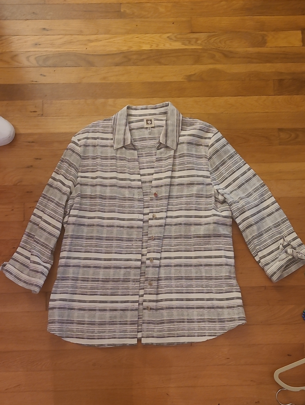 Anne Klein White and Gray Striped Button-Down Shirt